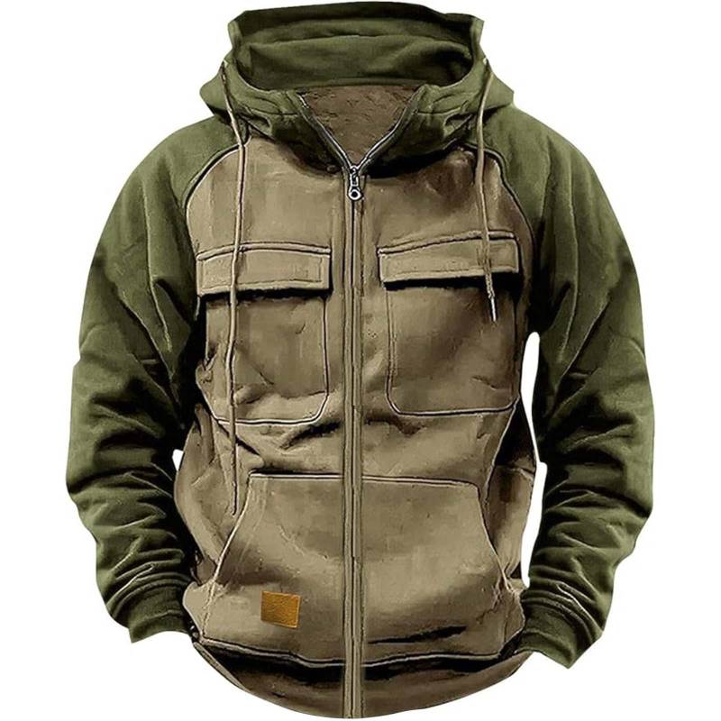 Herbst Winter Hoodies Männer Zipper Patchwork Warme Fleece Sweatshirts Multi Taschen Männlichen Mode Mit Kapuze Jacke Dicken Outdoor Hoodie 2XL kamelfarben von Joom DACH