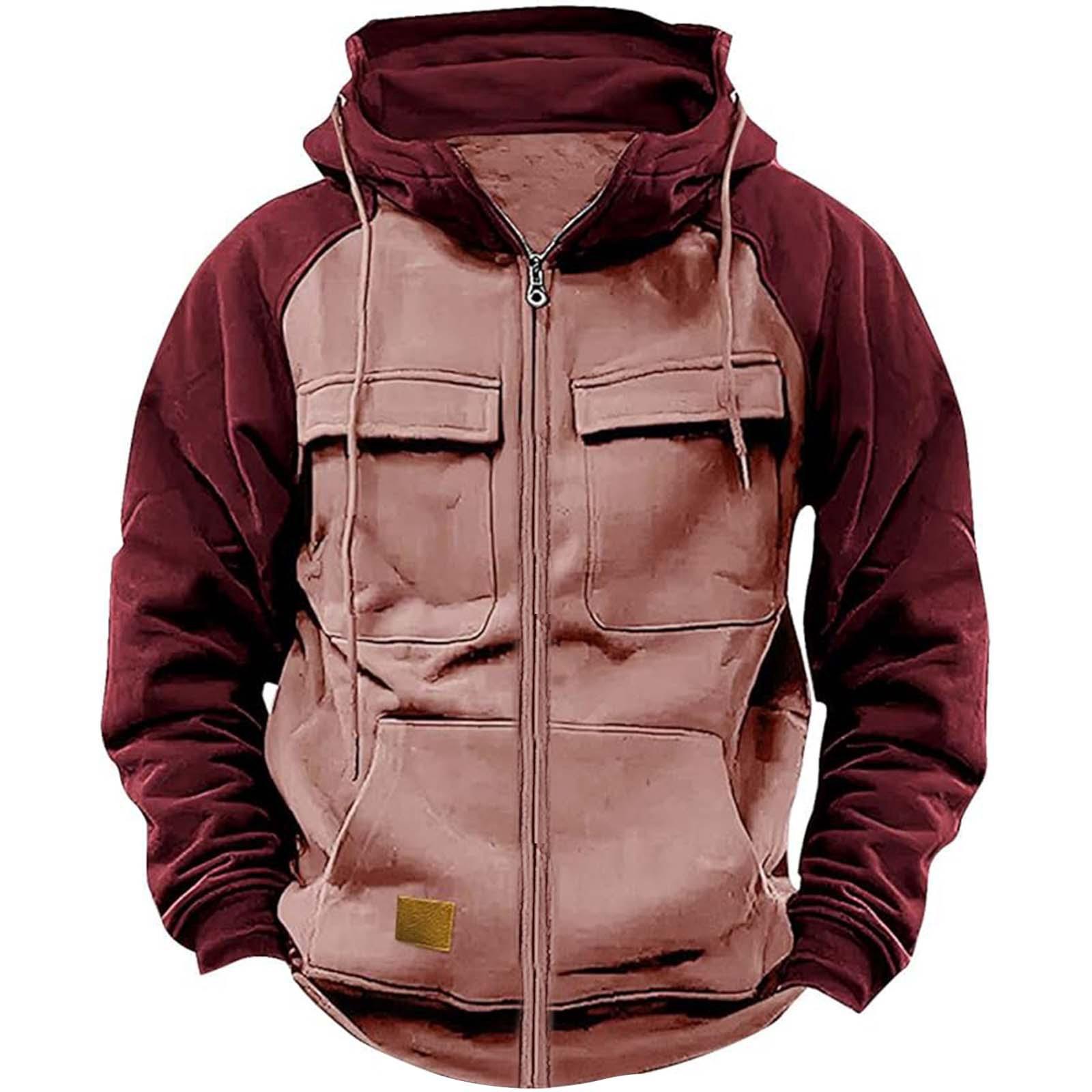 Herbst Winter Hoodies Männer Zipper Patchwork Warme Fleece Sweatshirts Multi Taschen Männlichen Mode Mit Kapuze Jacke Dicken Outdoor Hoodie 3XL von Joom DACH
