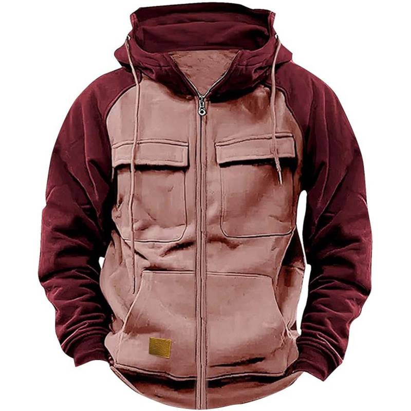 Herbst Winter Hoodies Männer Zipper Patchwork Warme Fleece Sweatshirts Multi Taschen Männlichen Mode Mit Kapuze Jacke Dicken Outdoor Hoodie 3XL von Joom DACH