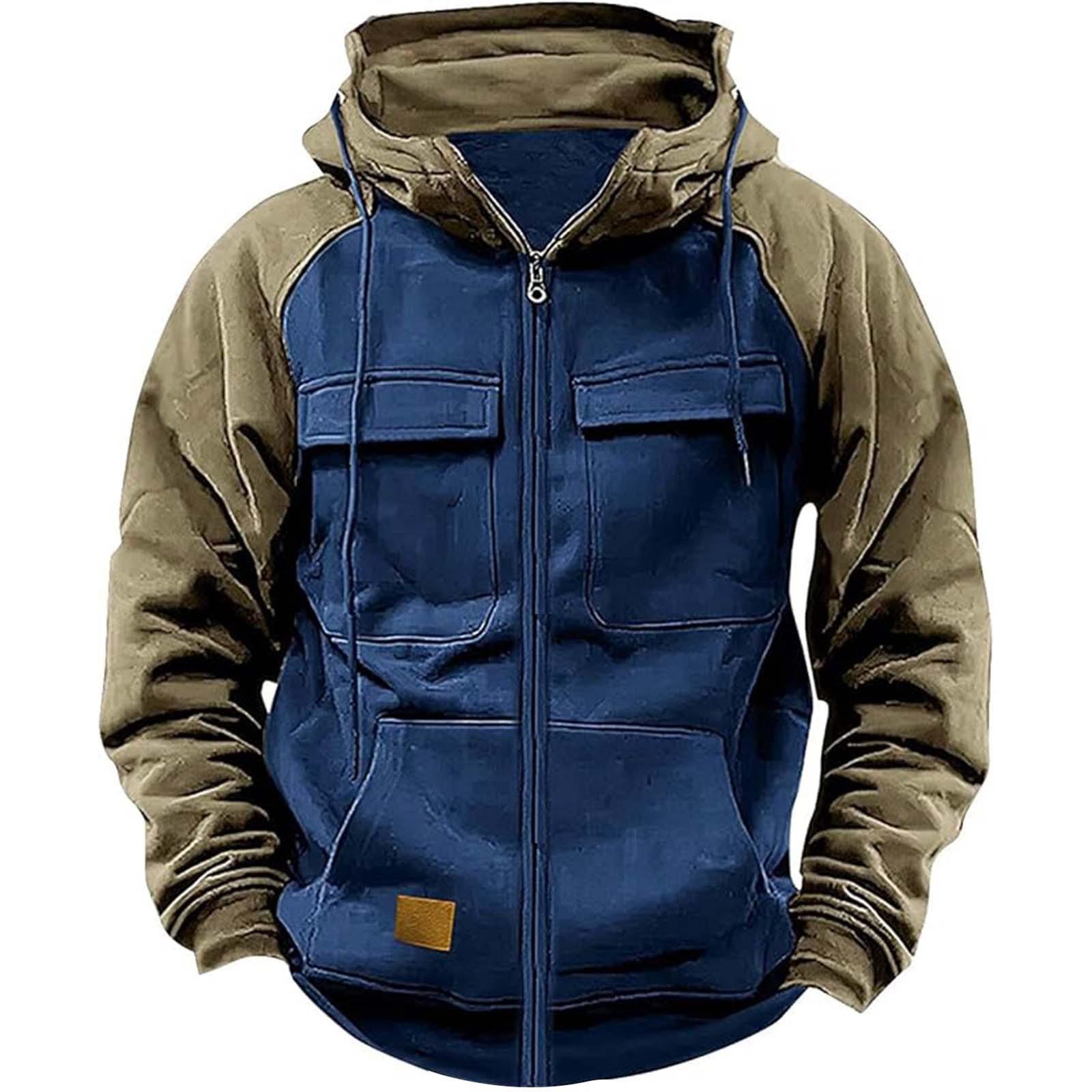 Herbst Winter Hoodies Männer Zipper Patchwork Warme Fleece Sweatshirts Multi Taschen Männlichen Mode Mit Kapuze Jacke Dicken Outdoor Hoodie L königsblau von Joom DACH