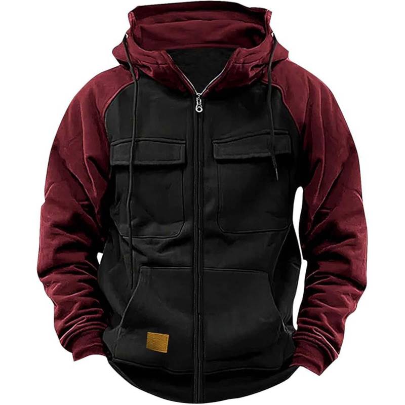 Herbst Winter Hoodies Männer Zipper Patchwork Warme Fleece Sweatshirts Multi Taschen Männlichen Mode Mit Kapuze Jacke Dicken Outdoor Hoodie S schwarz von Joom DACH