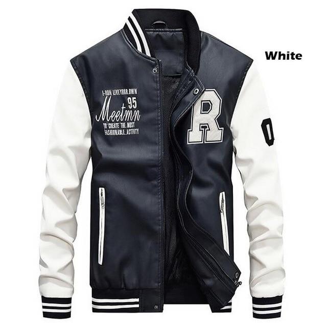 Herbst Winter Jacke Männer Stickerei Baseball Jacken Pu Leder Mäntel Slim Fit College Maleluxury Fleece Pilot Leder Jacken XXL von Joom DACH