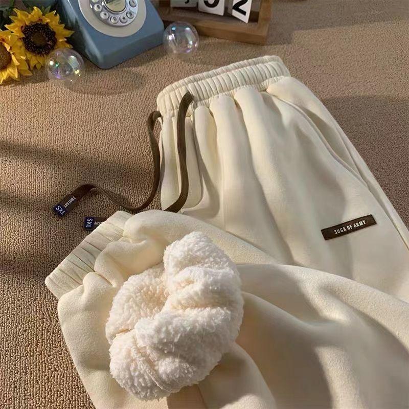 Herbst Winter Jogginghose Frauen Warme Hosen Casual Hosen Lose Lamm Länge Hosen Warme Sport Hosen S apricot von Joom DACH