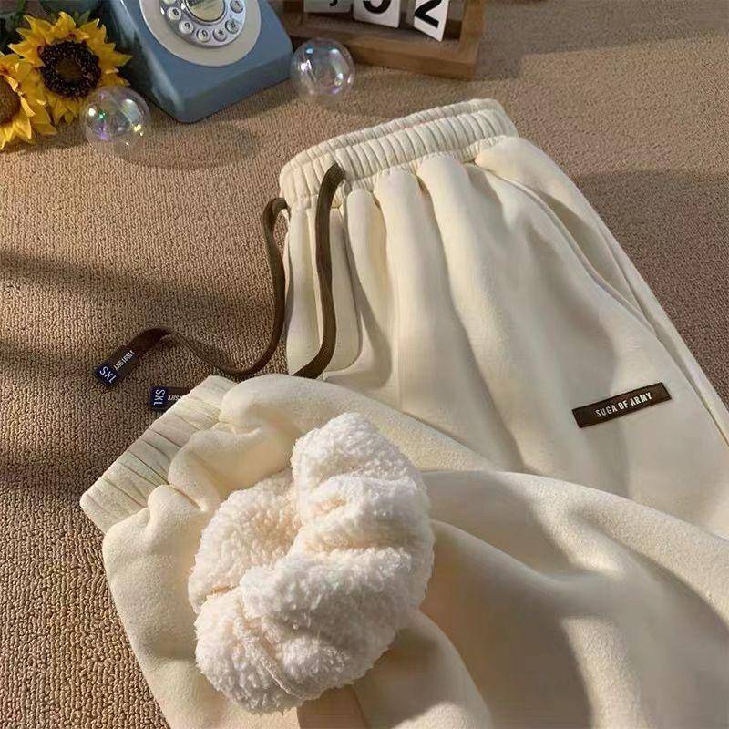 Herbst Winter Jogginghose Frauen Warme Hosen Casual Hosen Lose Lamm Länge Hosen Warme Sport Hosen S apricot von Joom DACH