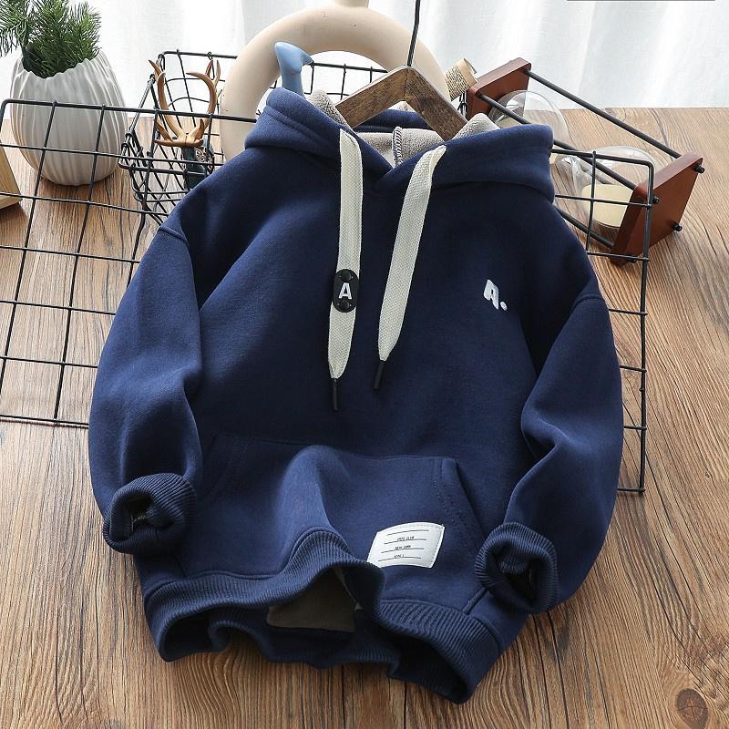 Herbst Winter Jungen Dickes Kapuzenpullover Kinder Warm Verdicken Hoodies Kinder Täglich Casual Plus Samt Mantel Teenager Kleidung 150cm navy blau von Joom DACH