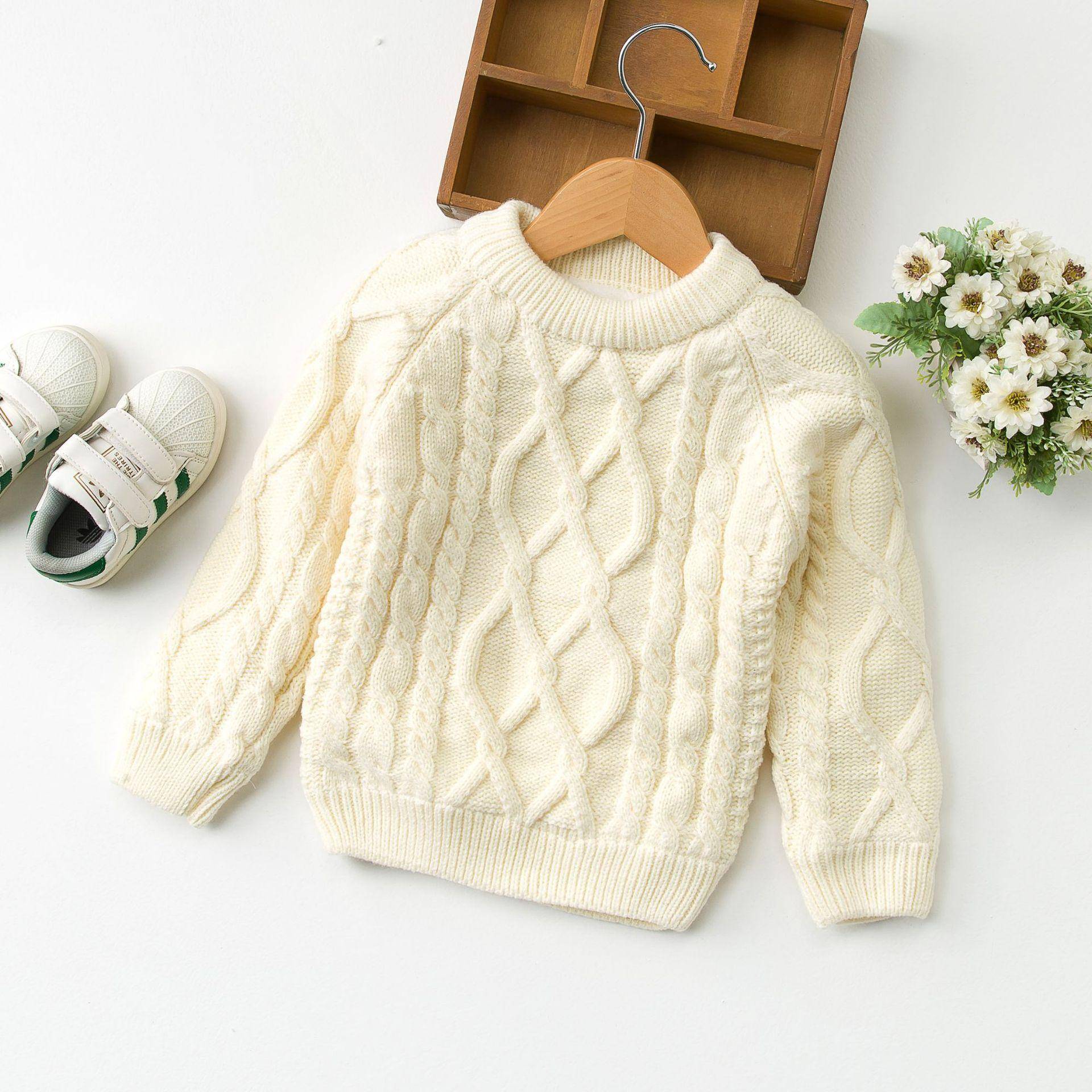 Herbst Winter Kinder Baby Jungen Mädchen Pullover Cartoon Wolle Pullover Kleinkind Kinder Warme Pullover Mantel Strickjacke Verdicken Oberbekleidung 90cm beige von Joom DACH