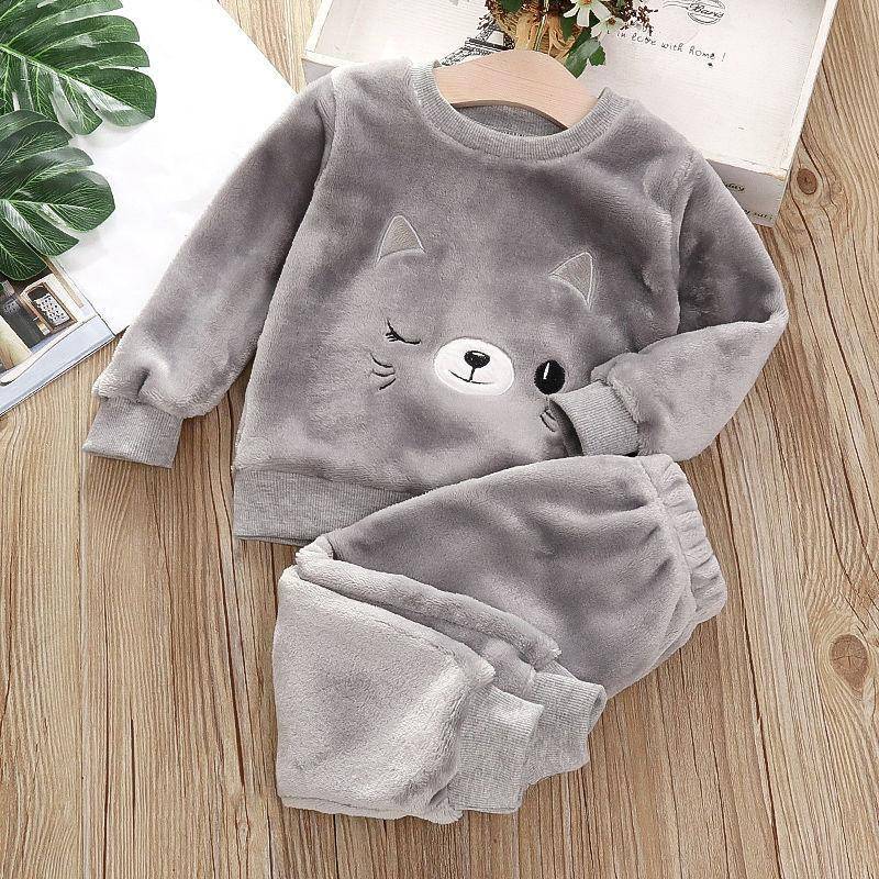 Herbst Winter Kinder Hause Kleidung Nette Baby Jungen Mädchen Pyjamas 2Pcs Sets Cartoons kinder Pyjamas Langarm Warme pyjamas Anzug 110 von Joom DACH