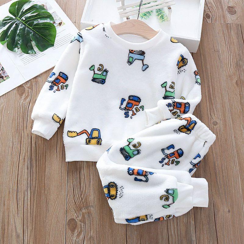 Herbst Winter Kinder Hause Kleidung Nette Baby Jungen Mädchen Pyjamas 2Pcs Sets Cartoons kinder Pyjamas Langarm Warme pyjamas Anzug 110 von Joom DACH