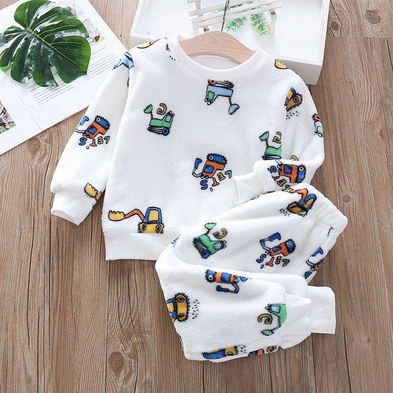 Herbst Winter Kinder Hause Kleidung Nette Baby Jungen Mädchen Pyjamas 2Pcs Sets Cartoons kinder Pyjamas Langarm Warme pyjamas Anzug 110 von Joom DACH