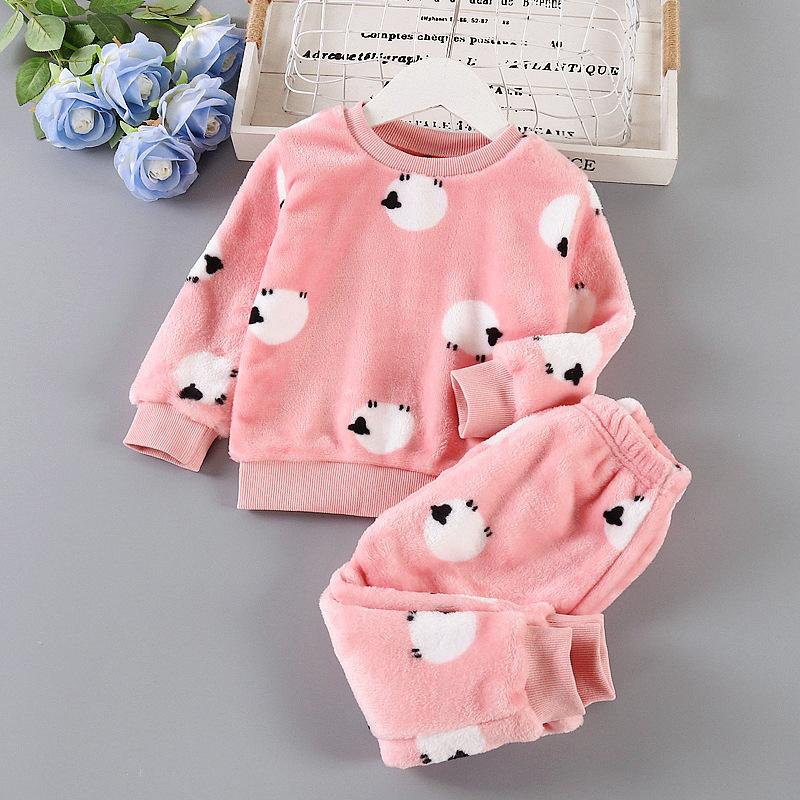Herbst Winter Kinder Hause Kleidung Nette Baby Jungen Mädchen Pyjamas 2Pcs Sets Cartoons kinder Pyjamas Langarm Warme pyjamas Anzug 120 von Joom DACH