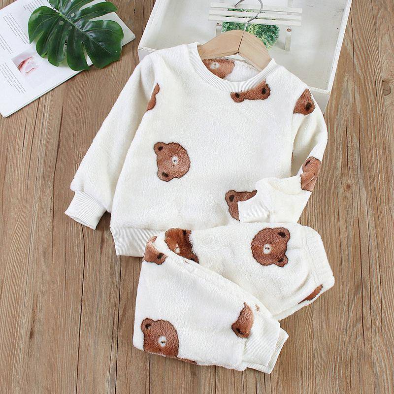 Herbst Winter Kinder Hause Kleidung Nette Baby Jungen Mädchen Pyjamas 2Pcs Sets Cartoons kinder Pyjamas Langarm Warme pyjamas Anzug 80 von Joom DACH