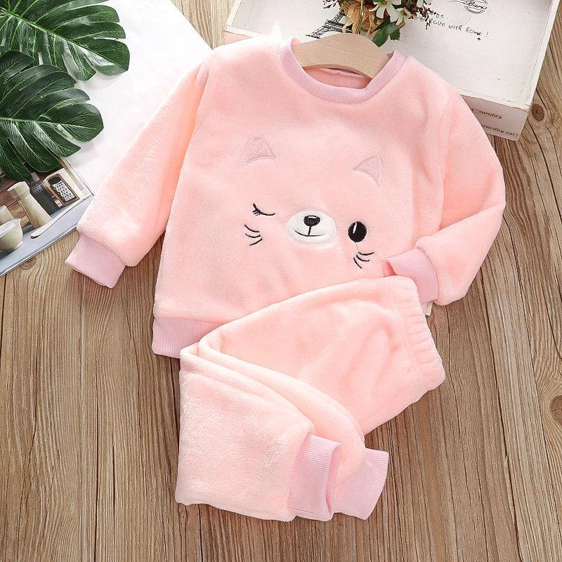 Herbst Winter Kinder Hause Kleidung Nette Baby Jungen Mädchen Pyjamas 2Pcs Sets Cartoons kinder Pyjamas Langarm Warme pyjamas Anzug 80 von Joom DACH