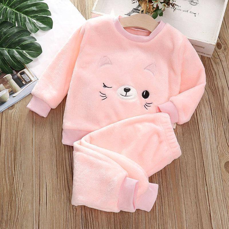 Herbst Winter Kinder Hause Kleidung Nette Baby Jungen Mädchen Pyjamas 2Pcs Sets Cartoons kinder Pyjamas Langarm Warme pyjamas Anzug 80 von Joom DACH