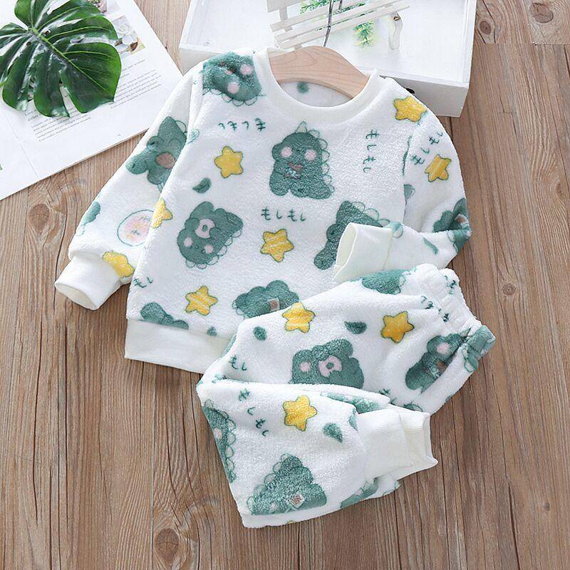 Herbst Winter Kinder Hause Kleidung Nette Baby Jungen Mädchen Pyjamas 2Pcs Sets Cartoons kinder Pyjamas Langarm Warme pyjamas Anzug 80 von Joom DACH