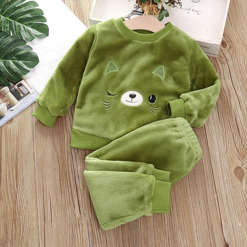 Herbst Winter Kinder Hause Kleidung Nette Baby Jungen Mädchen Pyjamas 2Pcs Sets Cartoons kinder Pyjamas Langarm Warme pyjamas Anzug 90 von Joom DACH