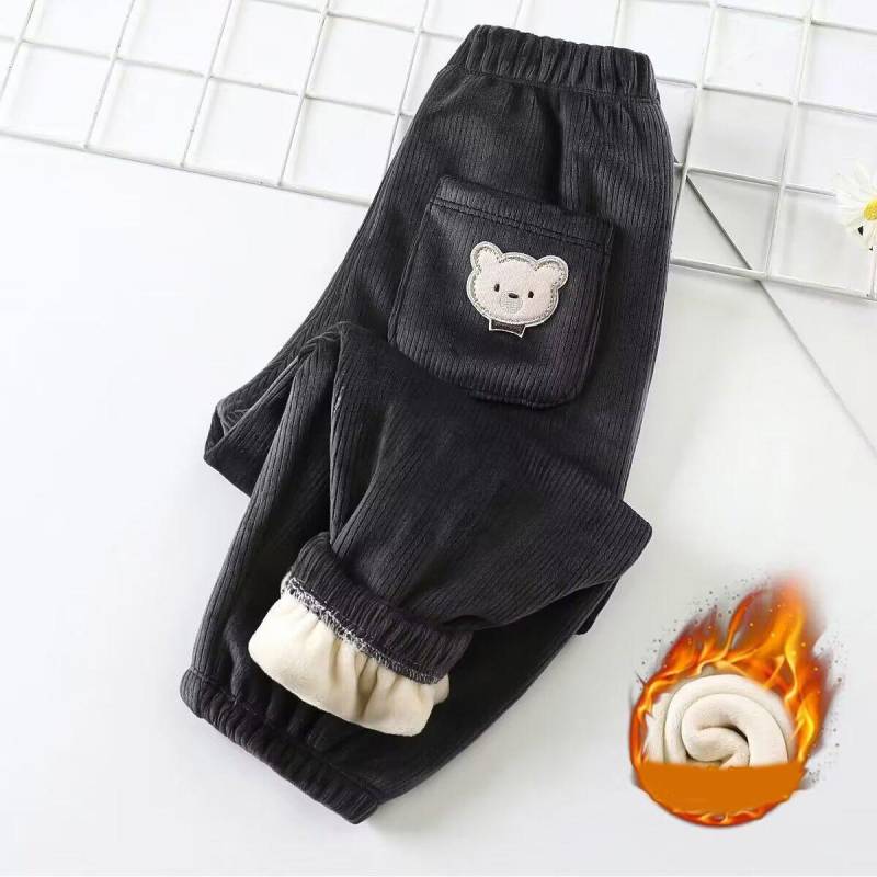 Herbst Winter Kinder Plüsch Dicke Warme Hose Baby Jungen Hose Warm Halten Niedliche Bär Mädchen Hose Kinderkleidung 100cm schwarz von Joom DACH