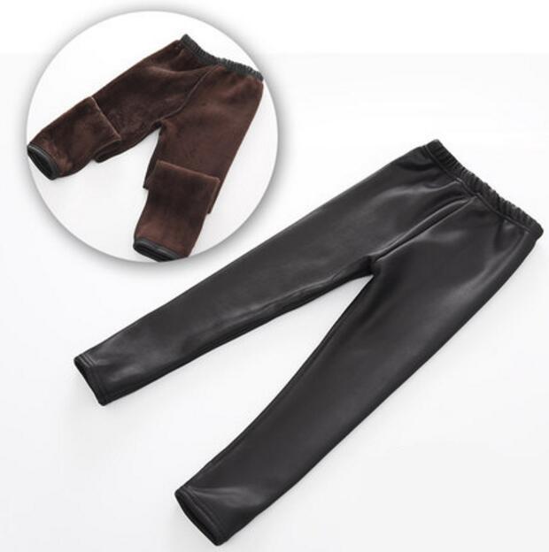 Herbst Winter Kinder Warme Hosen Mädchen Jungen Faux PU Leder Hosen Schlanke Mädchen Leggings 120 schwarz von Joom DACH
