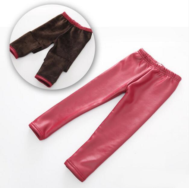 Herbst Winter Kinder Warme Hosen Mädchen Jungen Faux PU Leder Hosen Schlanke Mädchen Leggings 140 rot von Joom DACH