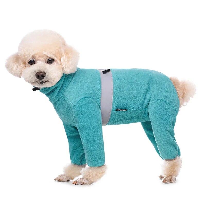 Herbst-Winter-Kleidung für kleine Hunde, weicher, warmer Polar-Fleece-Haustier-Overall, reflektierender Mantel mit vollständig geschlossenem Bauch, für Jungen und Mädchen L tiffany blau von Joom DACH