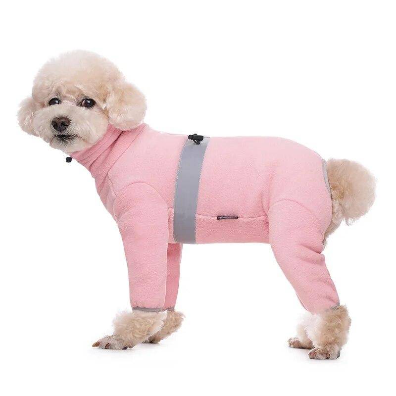 Herbst-Winter-Kleidung für kleine Hunde, weicher, warmer Polar-Fleece-Haustier-Overall, reflektierender Mantel mit vollständig geschlossenem Bauch, für Jungen und Mädchen M rosa von Joom DACH