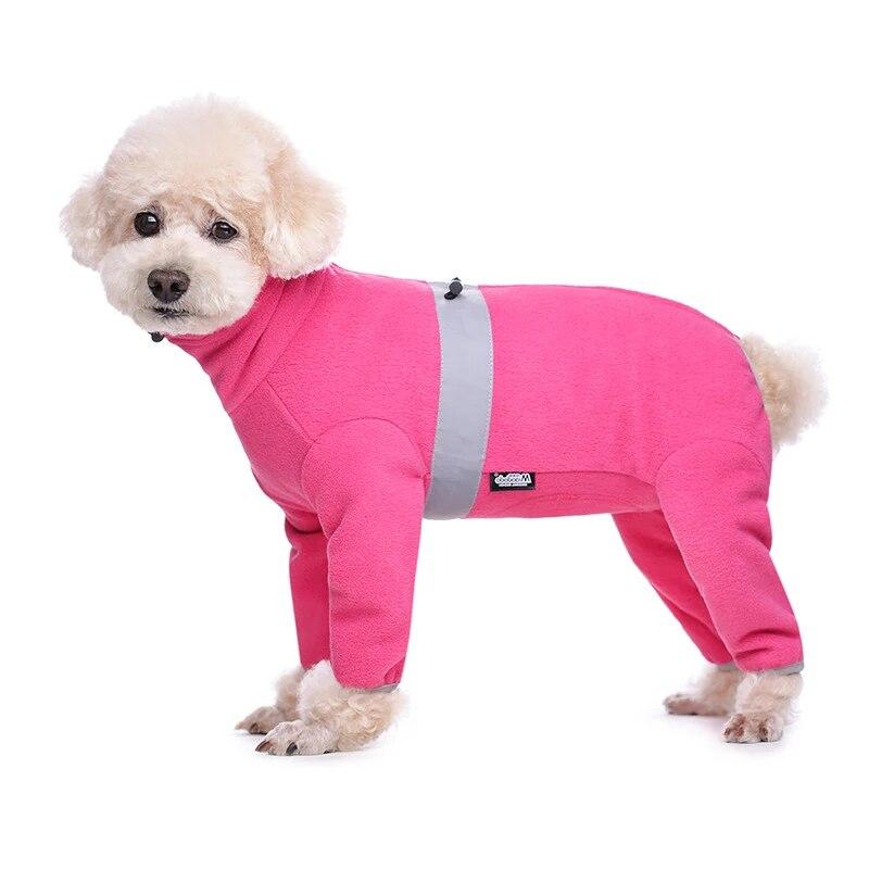 Herbst-Winter-Kleidung für kleine Hunde, weicher, warmer Polar-Fleece-Haustier-Overall, reflektierender Mantel mit vollständig geschlossenem Bauch, für Jungen und Mädchen M fuchsie von Joom DACH