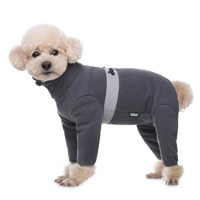 Herbst-Winter-Kleidung für kleine Hunde, weicher, warmer Polar-Fleece-Haustier-Overall, reflektierender Mantel mit vollständig geschlossenem Bauch, für Jungen und Mädchen M dunkelgrau von Joom DACH