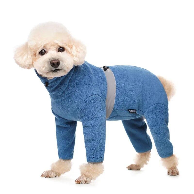 Herbst-Winter-Kleidung für kleine Hunde, weicher, warmer Polar-Fleece-Haustier-Overall, reflektierender Mantel mit vollständig geschlossenem Bauch, für Jungen und Mädchen M blau von Joom DACH
