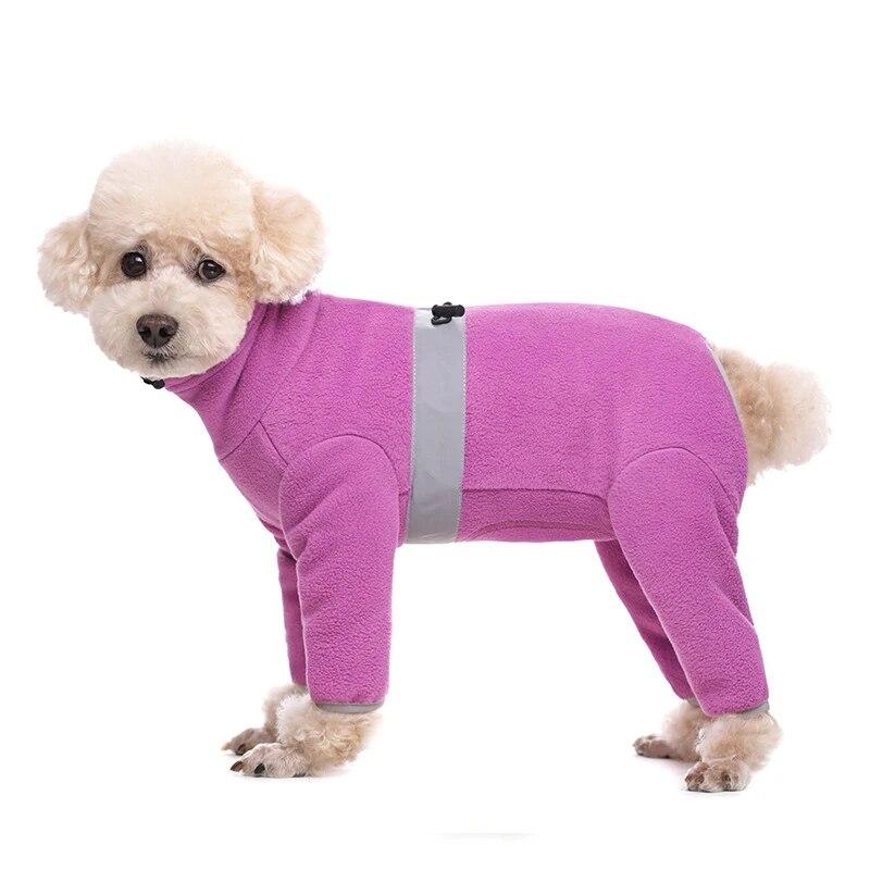 Herbst-Winter-Kleidung für kleine Hunde, weicher, warmer Polar-Fleece-Haustier-Overall, reflektierender Mantel mit vollständig geschlossenem Bauch, für Jungen und Mädchen M violett von Joom DACH