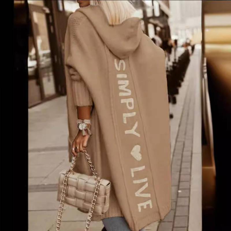 Herbst Winter Lazy Style Lockere Mittellange Jacke Mit Kapuze Strickjacke Strickpullover Damen Langarm Mantel Lange Strickjacke Taschenmantel Bürodame L khaki von Joom DACH