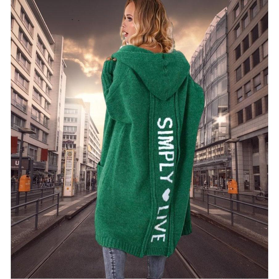 Herbst Winter Lazy Style Lockere Mittellange Jacke Mit Kapuze Strickjacke Strickpullover Damen Langarm Mantel Lange Strickjacke Taschenmantel Bürodame XXL dunkelgrüne von Joom DACH