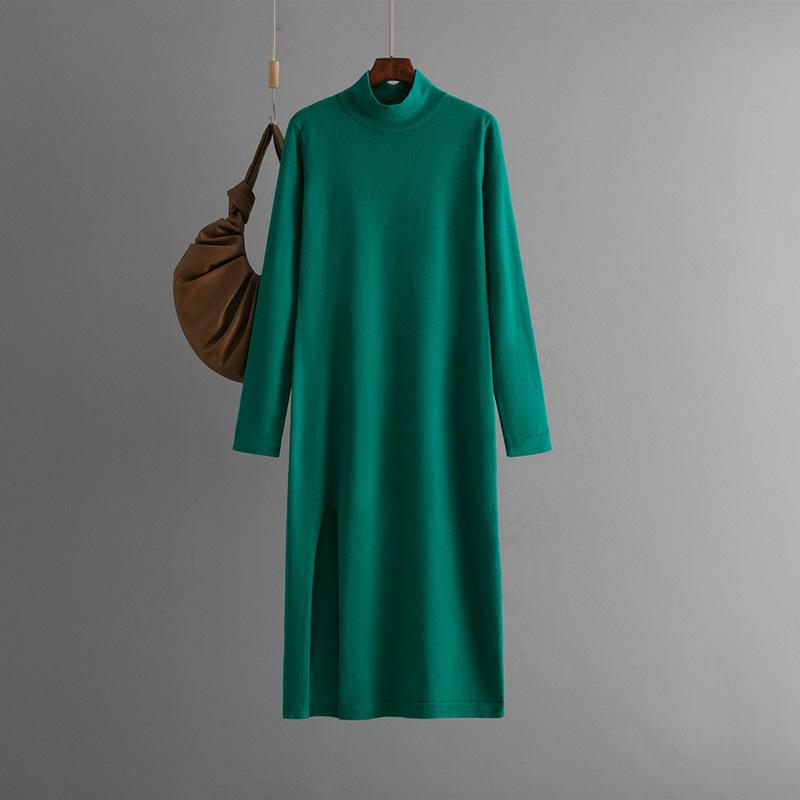 Herbst Winter Lazy Wind Loose Half High Collar Pulloverkleid Damen Langarm Strick Weit Geteilte Kleider One Size gelb von Joom DACH