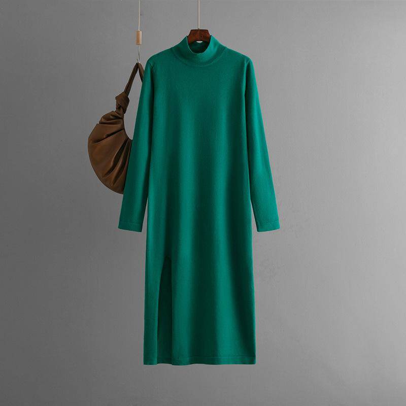 Herbst Winter Lazy Wind Loose Half High Collar Pulloverkleid Damen Langarm Strick Weit Geteilte Kleider One Size grün von Joom DACH