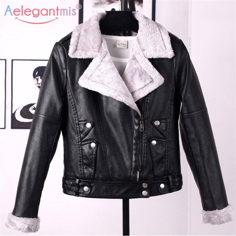 Herbst Winter Lederjacke Frauen Faux Pelzmantel Damen Dünne Kurze Motorrad Biker Jacke Oberbekleidung XXXL schwarz von Joom DACH
