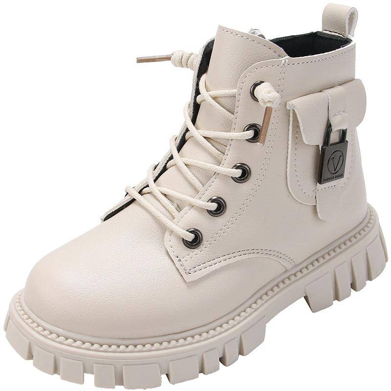 Herbst Winter Mädchen Stiefeletten Nicht-slip Jungen PU Leder Kurze Stiefel Kinder Stiefel Kleinkind Mädchen Stiefel 34 beige von Joom DACH