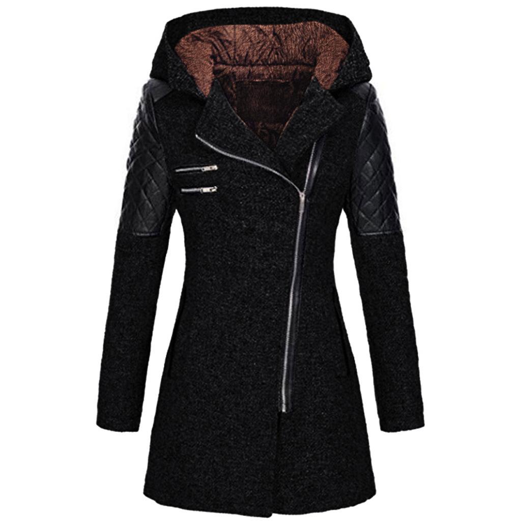 Herbst Winter Mit Kapuze Taille Slim-fit Mantel Frauen Casual Mäntel Elegante Vintage Mode Übergroßen Mantel 5XL schwarz von Joom DACH