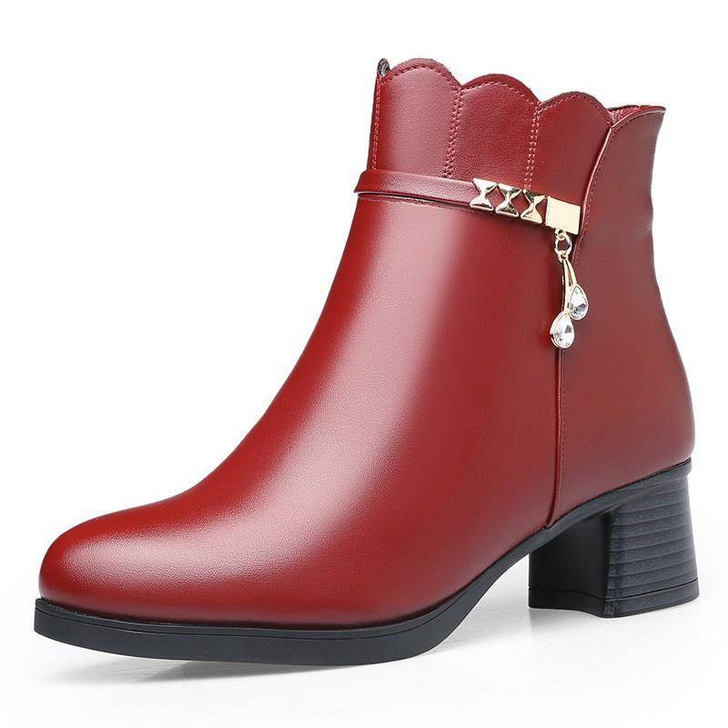 Herbst Winter Mode Damen Weiches Leder Stiefeletten Rutschfest Warm Plüsch Lässig Elegant Dicke Ferse Trend Plateau Stiefel 39(Foot24.5cm) von Joom DACH