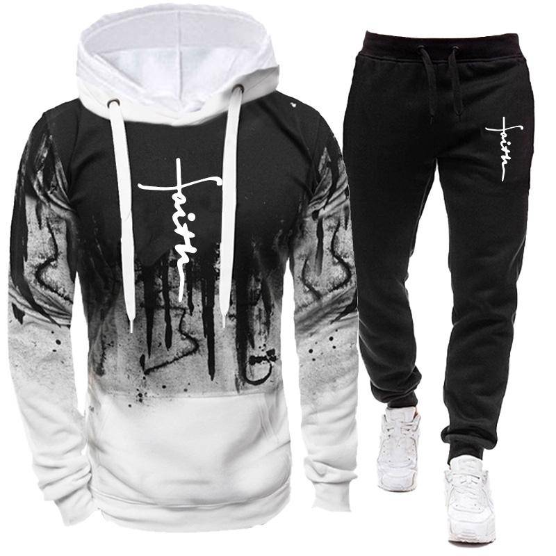 Herbst Winter Mode Kleidung Trainingsanzug Männer 2 Stück Set Hoodies + Hosen Sets Hoody Herren Sweatshirt Sport Jogger Jogginghose Anzug L weiß von Joom DACH