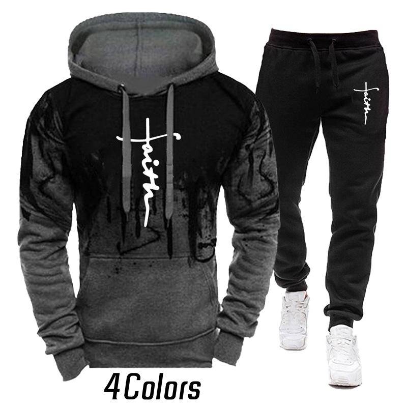 Herbst Winter Mode Kleidung Trainingsanzug Männer 2 Stück Set Hoodies + Hosen Sets Hoody Herren Sweatshirt Sport Jogger Jogginghose Anzug M grau von Joom DACH