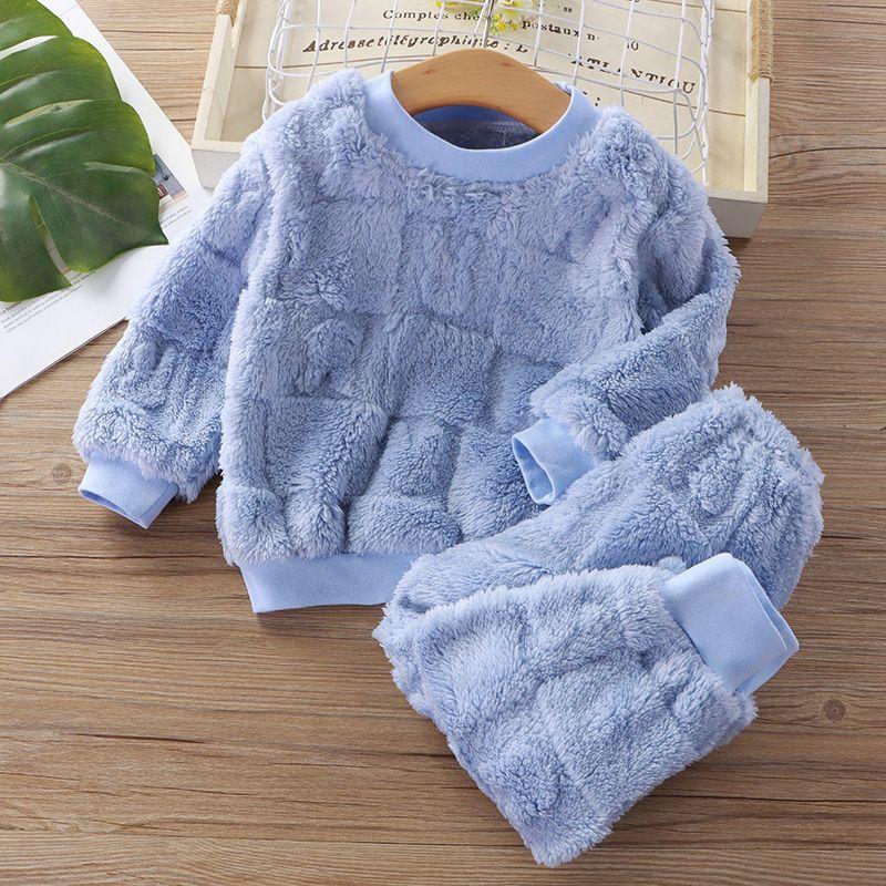 Herbst Winter Nachtwäsche Flanell Pyjamas Für Mädchen Jungen Langarm Tops + Hosen Anzüge Mode Hause Kleidung Baby Kind Schlaf Kostüm 80 blau von Joom DACH