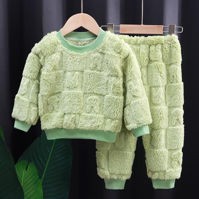 Herbst Winter Nachtwäsche Flanell Pyjamas Für Mädchen Jungen Langarm Tops + Hosen Anzüge Mode Hause Kleidung Baby Kind Schlaf Kostüm 90 hellgrüne von Joom DACH