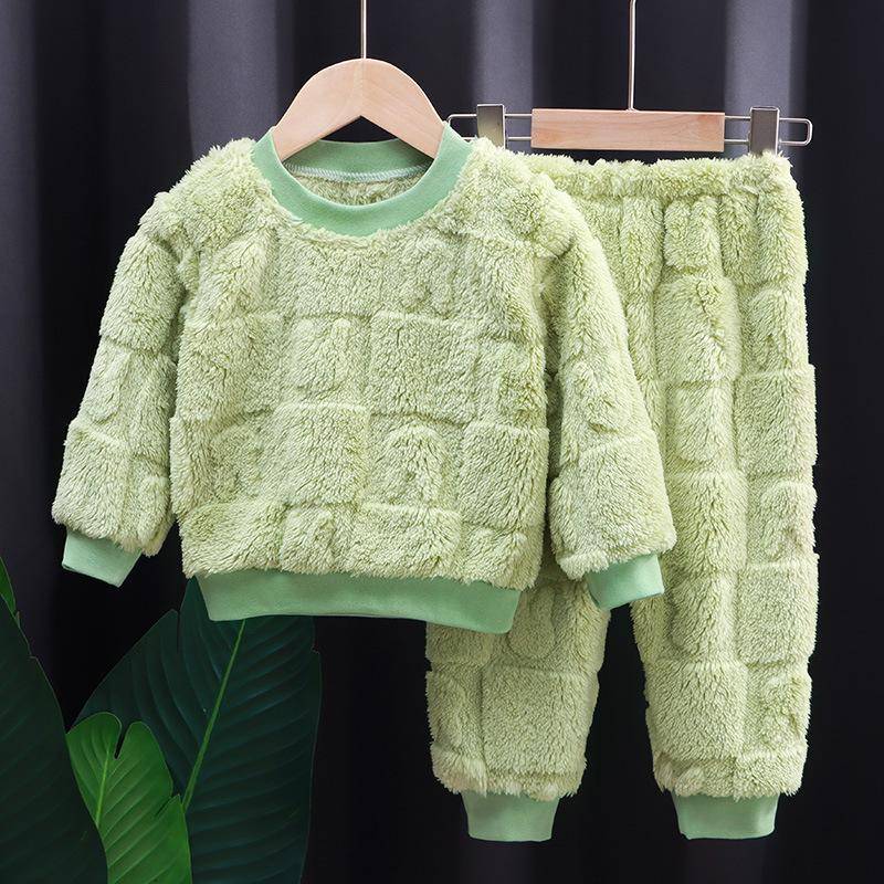 Herbst Winter Nachtwäsche Flanell Pyjamas Für Mädchen Jungen Langarm Tops + Hosen Anzüge Mode Hause Kleidung Baby Kind Schlaf Kostüm 90 hellgrüne von Joom DACH