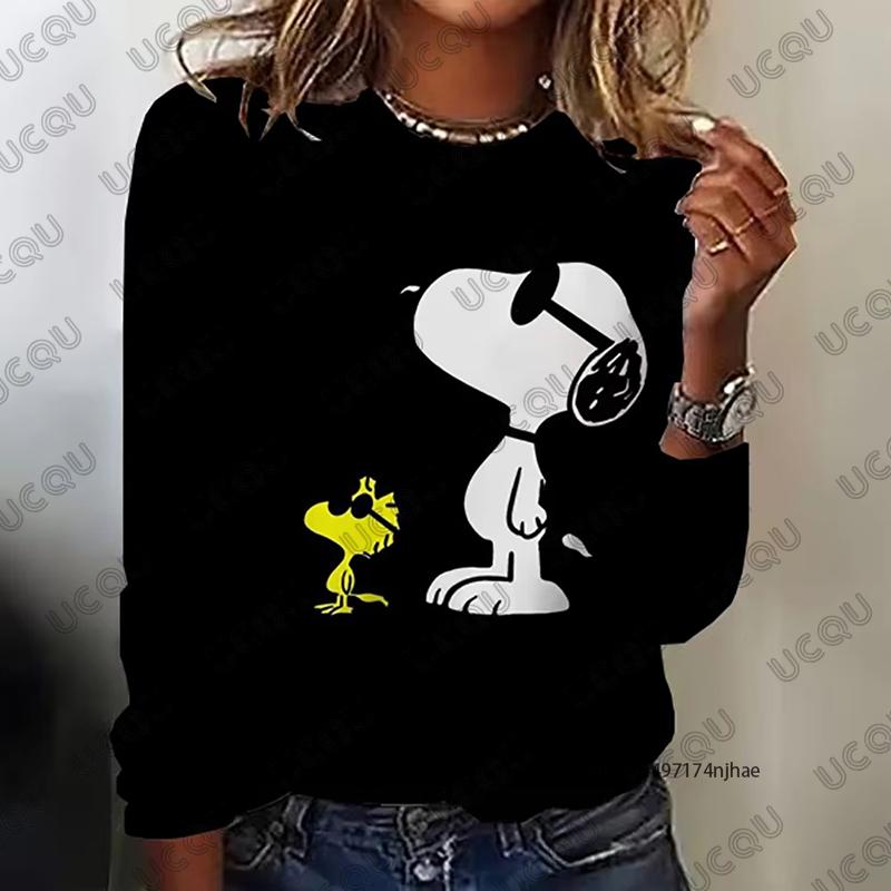 Herbst Winter Neu Cartoon Snoopy Print Damen Langarm T-Shirt Mode O-Ausschnitt T-Shirts Lässiges Sweatshirt Übergroße Damenbekleidung L von Joom DACH