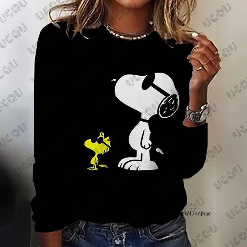 Herbst Winter Neu Cartoon Snoopy Print Damen Langarm T-Shirt Mode O-Ausschnitt T-Shirts Lässiges Sweatshirt Übergroße Damenbekleidung L von Joom DACH