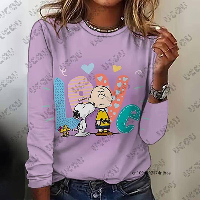 Herbst Winter Neu Cartoon Snoopy Print Damen Langarm T-Shirt Mode O-Ausschnitt T-Shirts Lässiges Sweatshirt Übergroße Damenbekleidung M von Joom DACH
