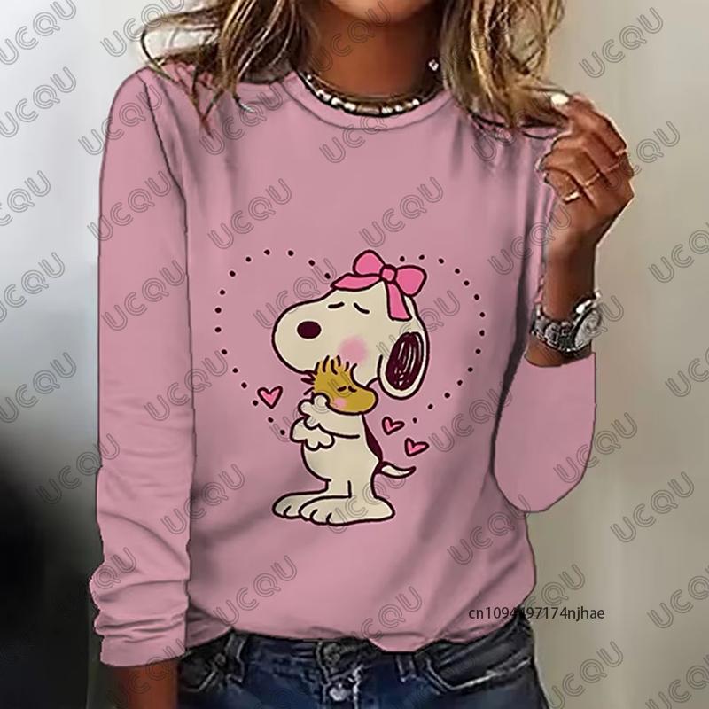 Herbst Winter Neu Cartoon Snoopy Print Damen Langarm T-Shirt Mode O-Ausschnitt T-Shirts Lässiges Sweatshirt Übergroße Damenbekleidung M von Joom DACH