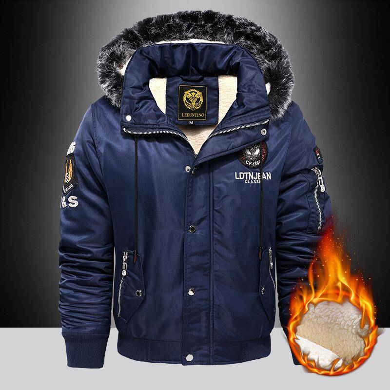 Herbst Winter Neue Ankünfte männer Oberbekleidung Stilvolle Große Pelz Kragen Mit Kapuze Mäntel Winter Parkas Warme Mäntel Kleidung Mantel XL blau von Joom DACH