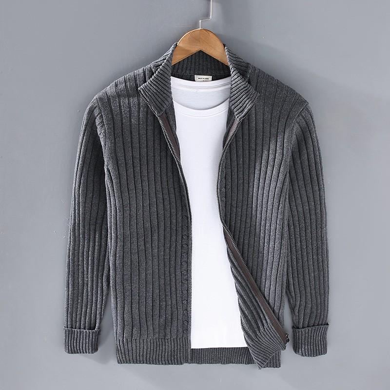 Herbst Winter Neue Männer Strickjacke Pullover herren Stehkragen Reißverschluss Baumwolle 100% Verdickt Strick Einfarbig High Street Kleidung L von Joom DACH