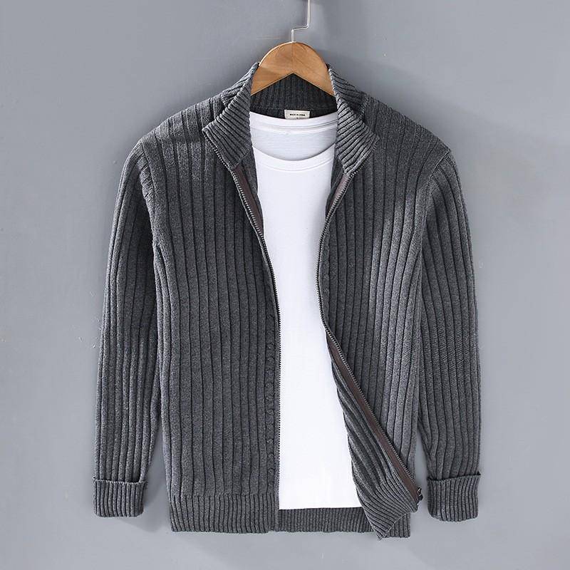 Herbst Winter Neue Männer Strickjacke Pullover herren Stehkragen Reißverschluss Baumwolle 100% Verdickt Strick Einfarbig High Street Kleidung L von Joom DACH