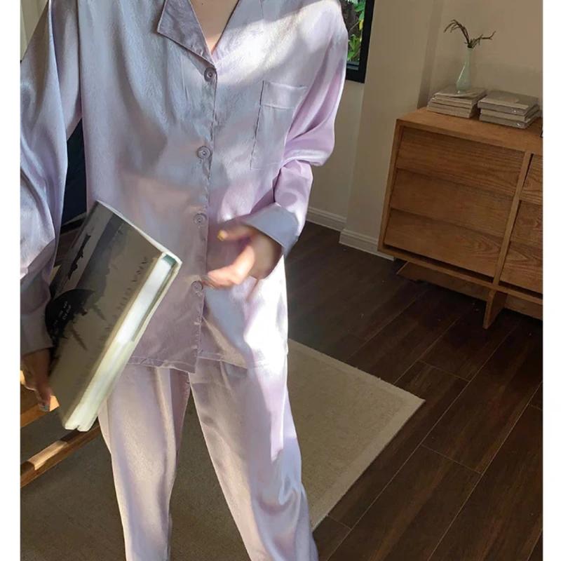 Herbst Winter Neue Revers Strickjacke Damen 2 Stück Set Eis Seide Weiche Nachtwäsche für Frauen Einfache Einfarbige Elegante Damen Sets XXL von Joom DACH