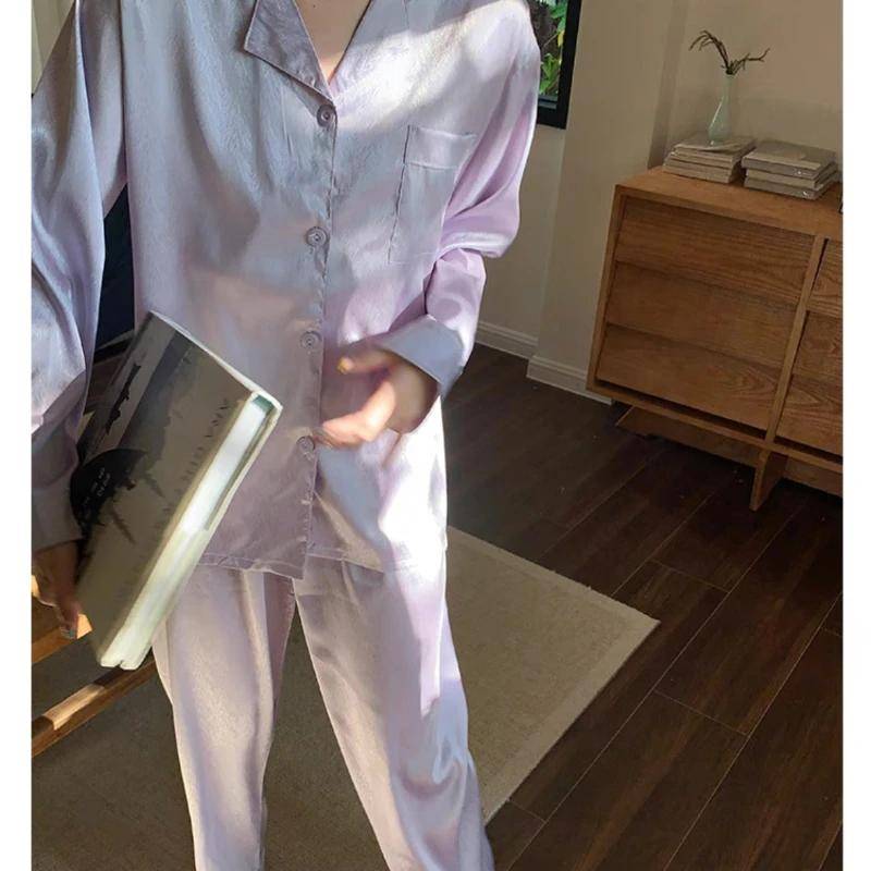 Herbst Winter Neue Revers Strickjacke Damen 2 Stück Set Eis Seide Weiche Nachtwäsche für Frauen Einfache Einfarbige Elegante Damen Sets XXL von Joom DACH